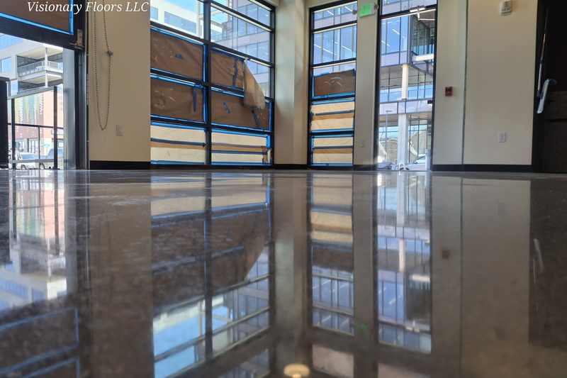 Bright commercial storefront with durable polished concrete floor in Colorado