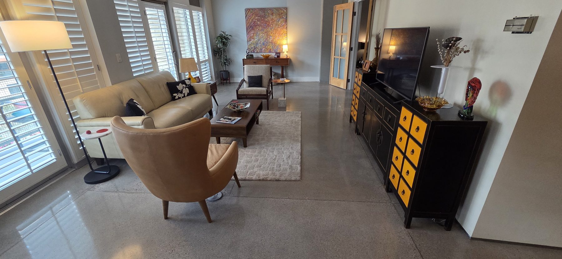 Polished concrete living room floor — residential project Colorado